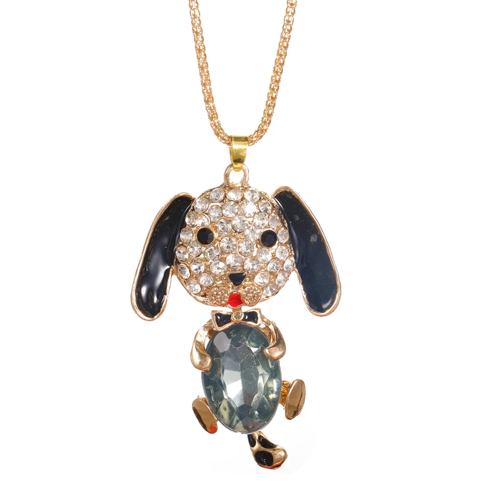 collana lunga catena oro, perle di vetro con pendente - Gioielli