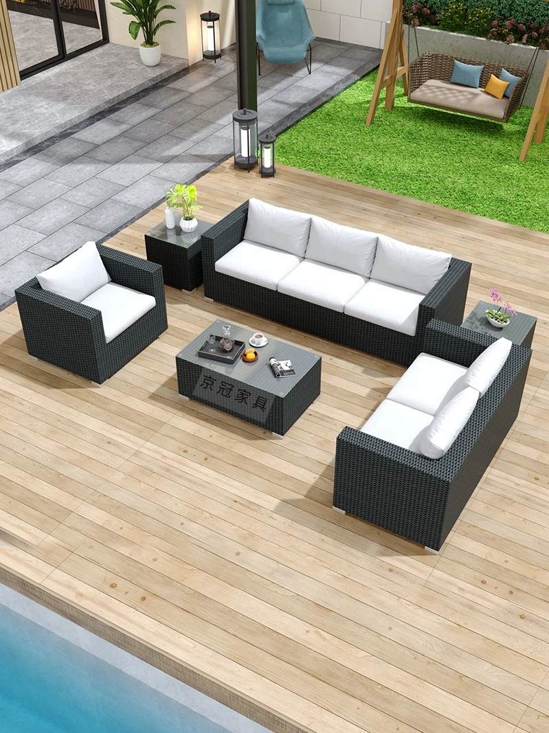 

Outdoor courtyard rattan chair hand-woven coffee table rattan sofa combination
