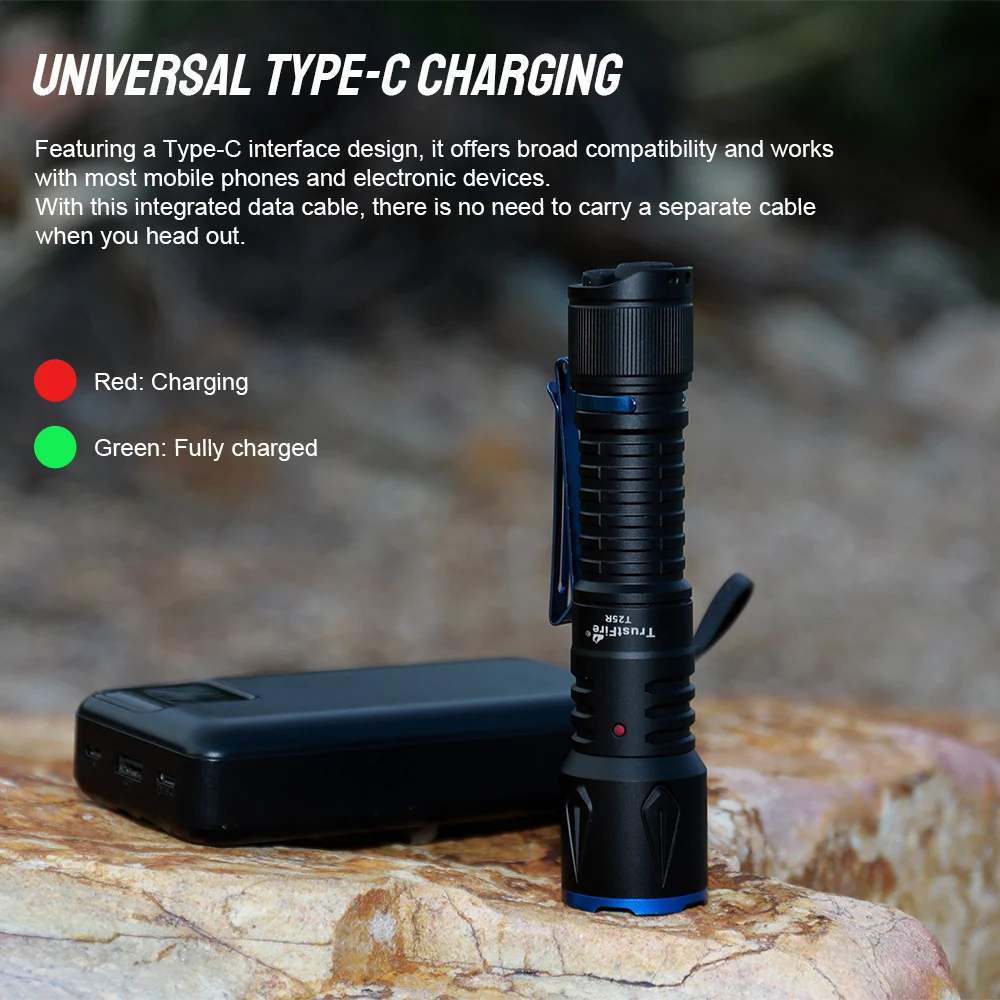 트러스트파이어 T25R 2000LM 전술 손전등 3000mAH 18650 충전식 LED 토치 350미터 강력 빔 듀얼 테일 스위치 포함