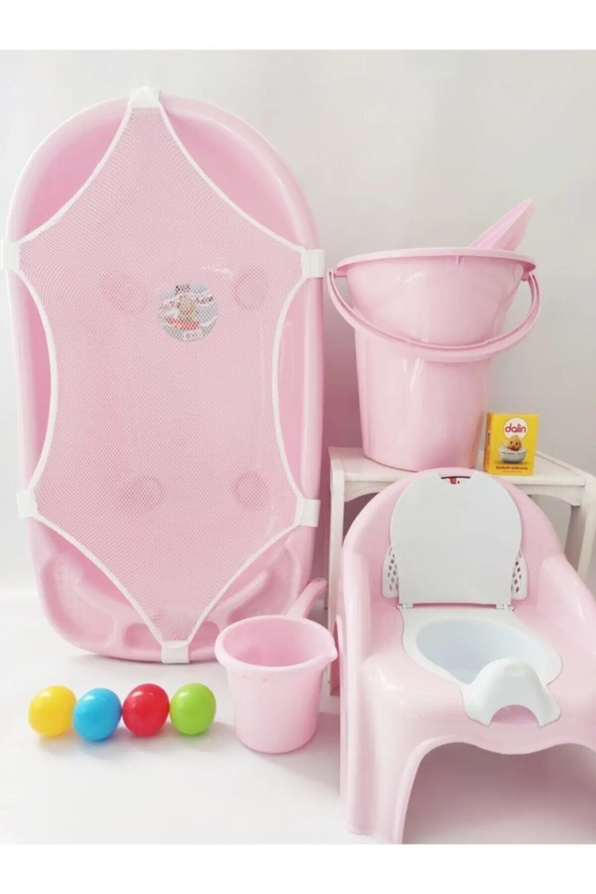 5 pcs pink baby bath set