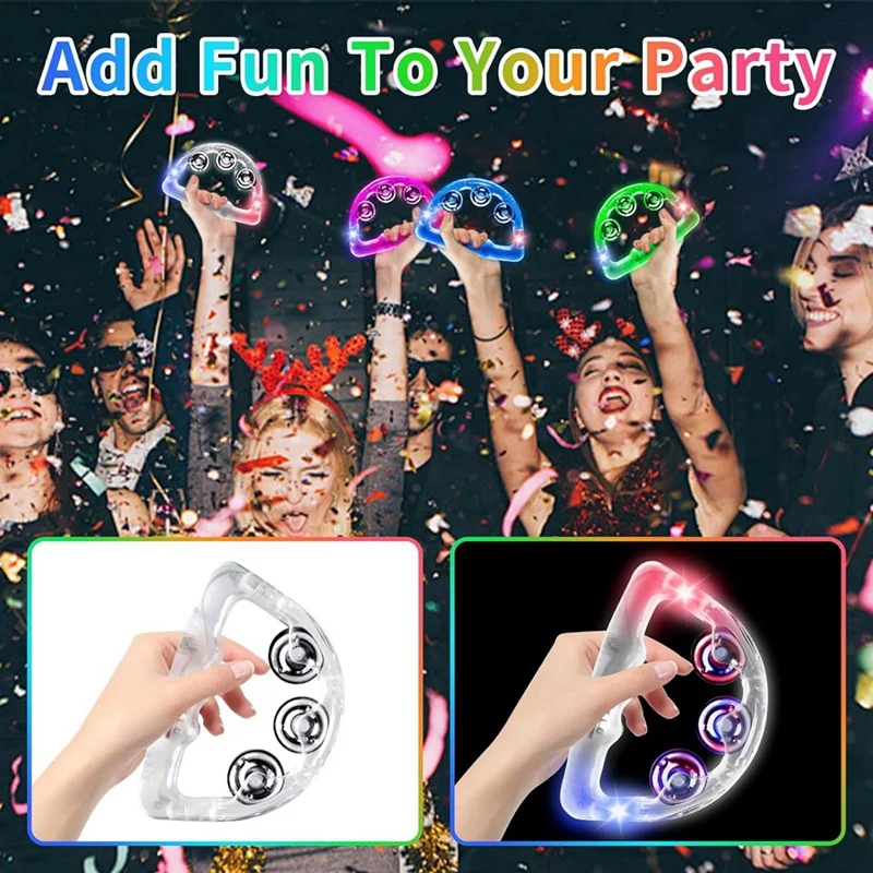 Light Up LED Tambourine 12 Pieces Musical Flashing Glow Handheld Percussion Instrument