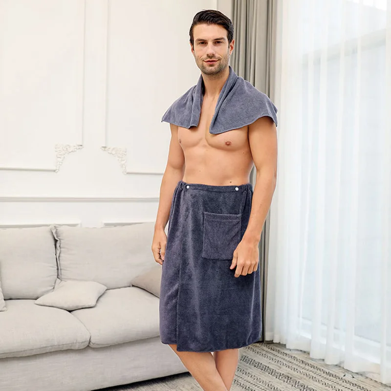 Button Bath Towel Men Wearable Absorbent and Quick Drying Wearable Bathrobe adult absorbent beach towels