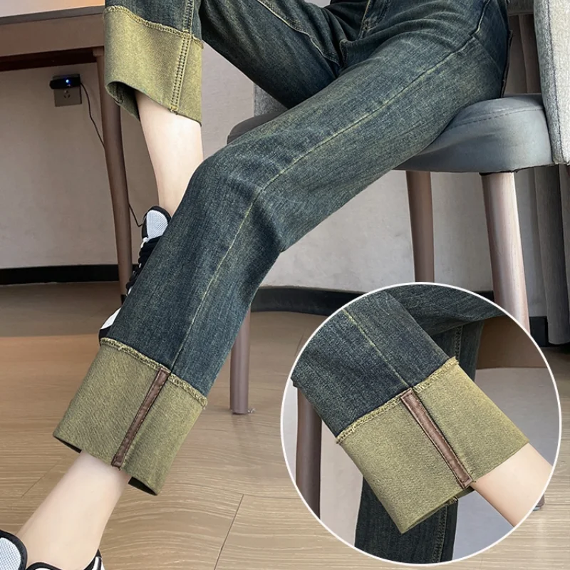 

Sandro Rivers Curled Smoke Tube Jeans for Women's Spring New High Waisted Cropped Straight Leg Pants Casual Cropped Pants