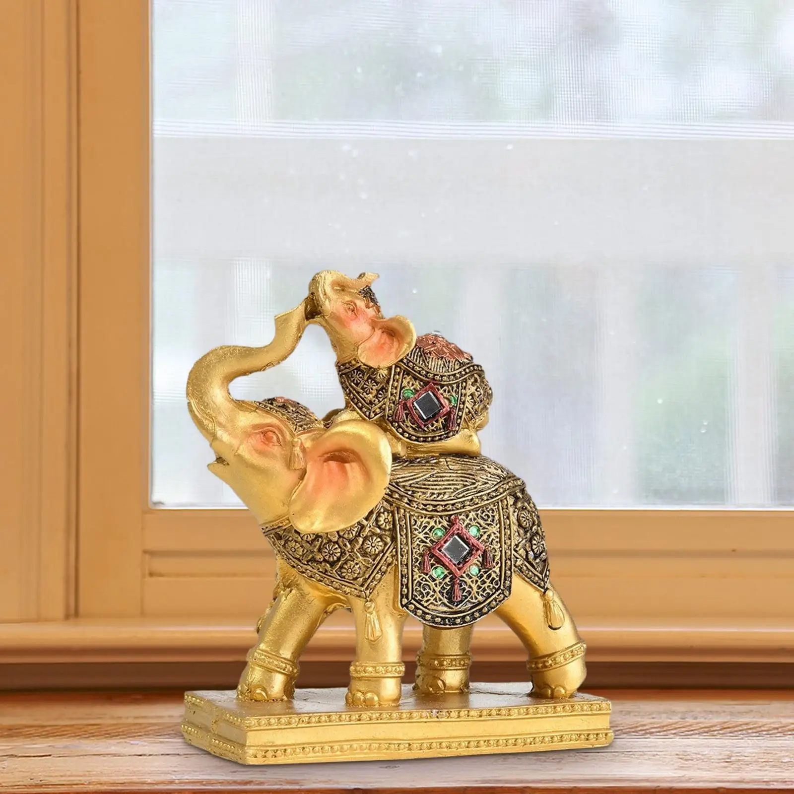 Elephant Statue Elephant Figurines Resin Animal Sculptures Feng Shui for Tabletop NightStand Living Room Party Housewarming