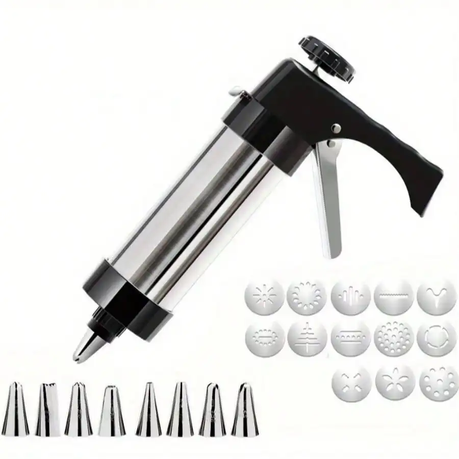 22pcs Stainless Steel Cookie Press And Mexican Chirro Making Tools. Easy To Operate And Clean, Allowing You To Easily Make Delic