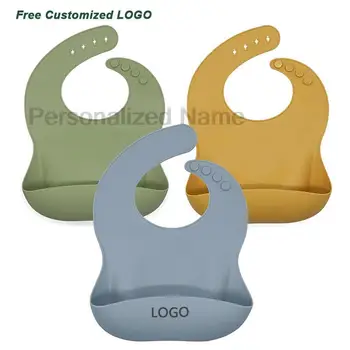 Bavaglino in Silicone per neonati e bambini bavaglini in Silicone impermeabile morbido con tasca raccogli cibo per ragazzi e ragazze Logo personalizzato gratuito