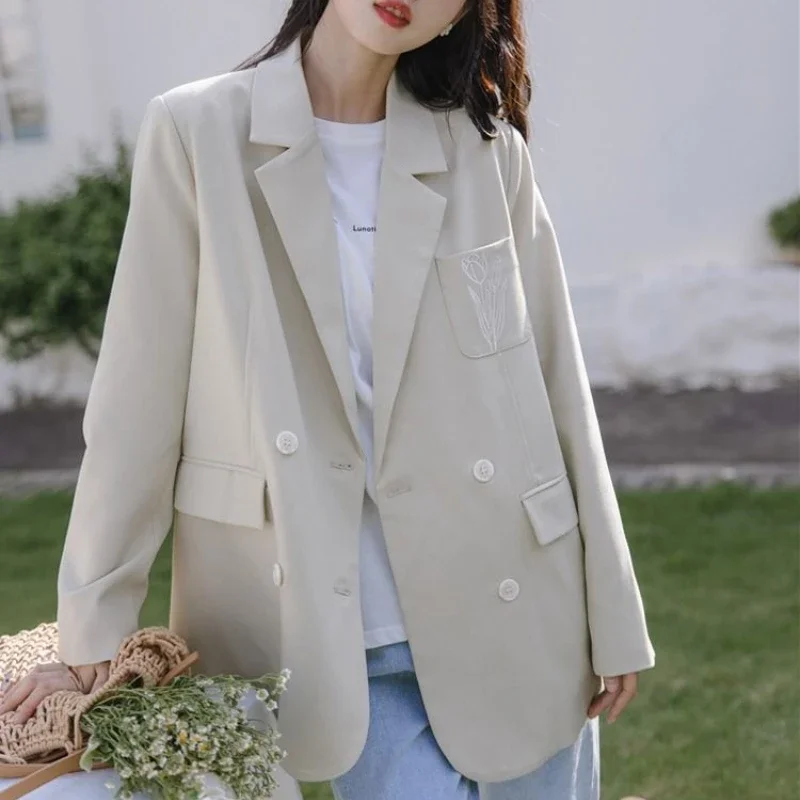 DAYIFUN Casual Blazers Women's Spring Autumn 2024 New Solid Color Long Sleeved Suit Jacket Hong Kong Style High-end Feeling Tops