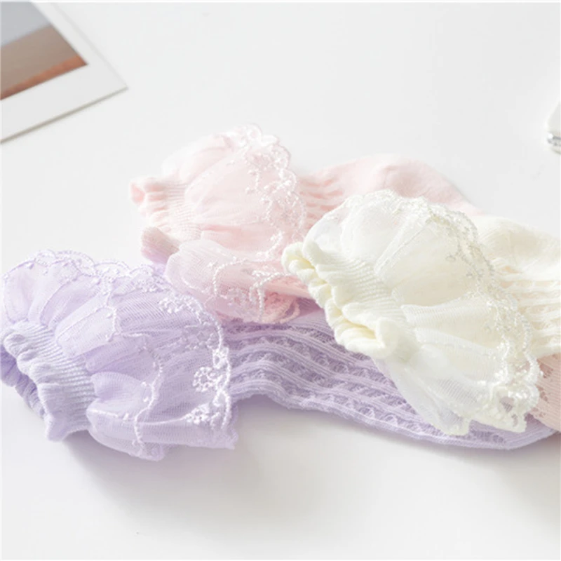 Fashion Newborn Toddlers Girls Lace Ruffled Socks Frilly Cotton Ankle Socks with Lacework Decoration 1-10Y