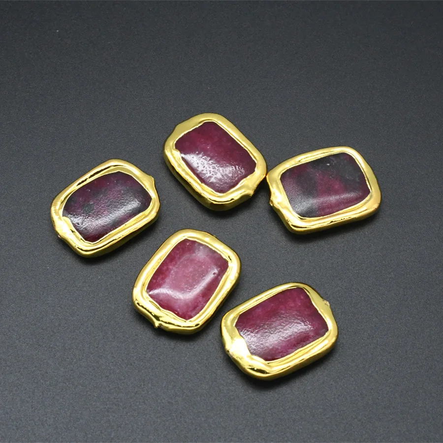 

Wholesale 10pcs Rose Red Color Rectangle Stone Gold Plating Gems Beads For Women DIY Jewelry Making Accessories