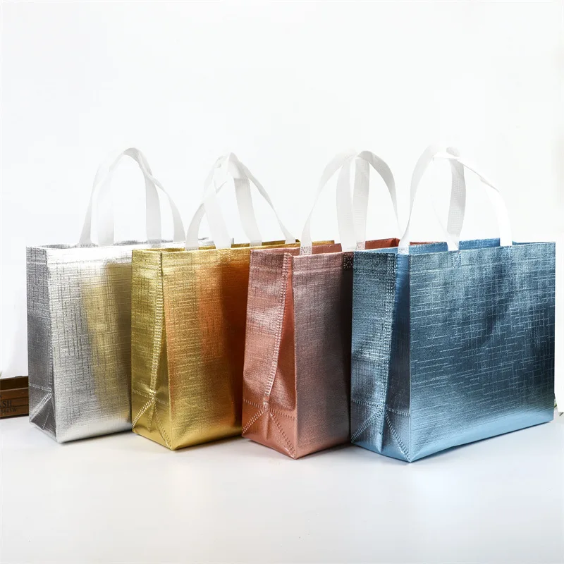 Description Picture 4 of itemStoBag 10pcs Blue Silver Non-woven Tote Shopping Bag Fabric Portable Waterproof Storage Reusable Pouch Custom Logo(Extra Fee)