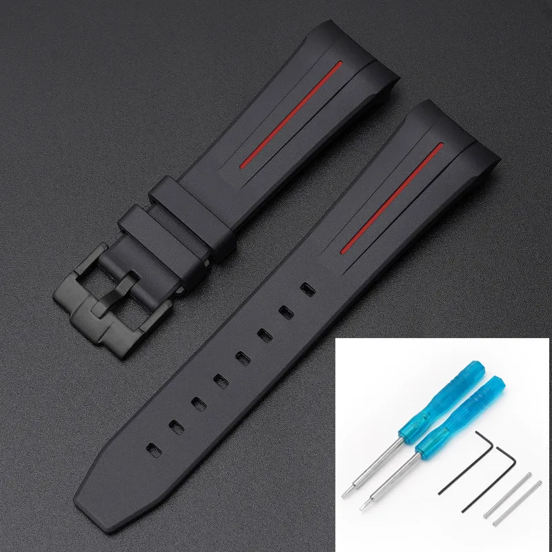 Premium Rubber Strap with Stainless Steel Buckle - 22mm Curved Interface Watch Band