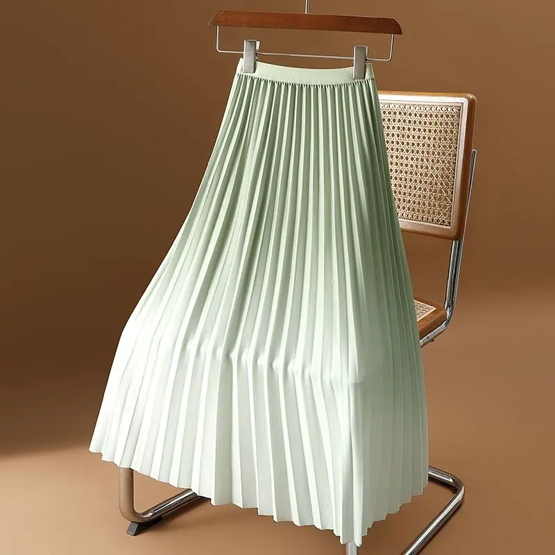 

2024 Women Spring Autumn Fashion Gradient Midi Skirt Female Elegant High Waist Loose Ladies New Casual Pleated Skirts O738