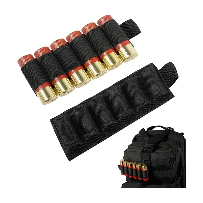 6 Round Shell Holder Tactical Shotgun Buttstock 12/20GA Cartridge Shell Case BagElastic Bullet Carrier Holster