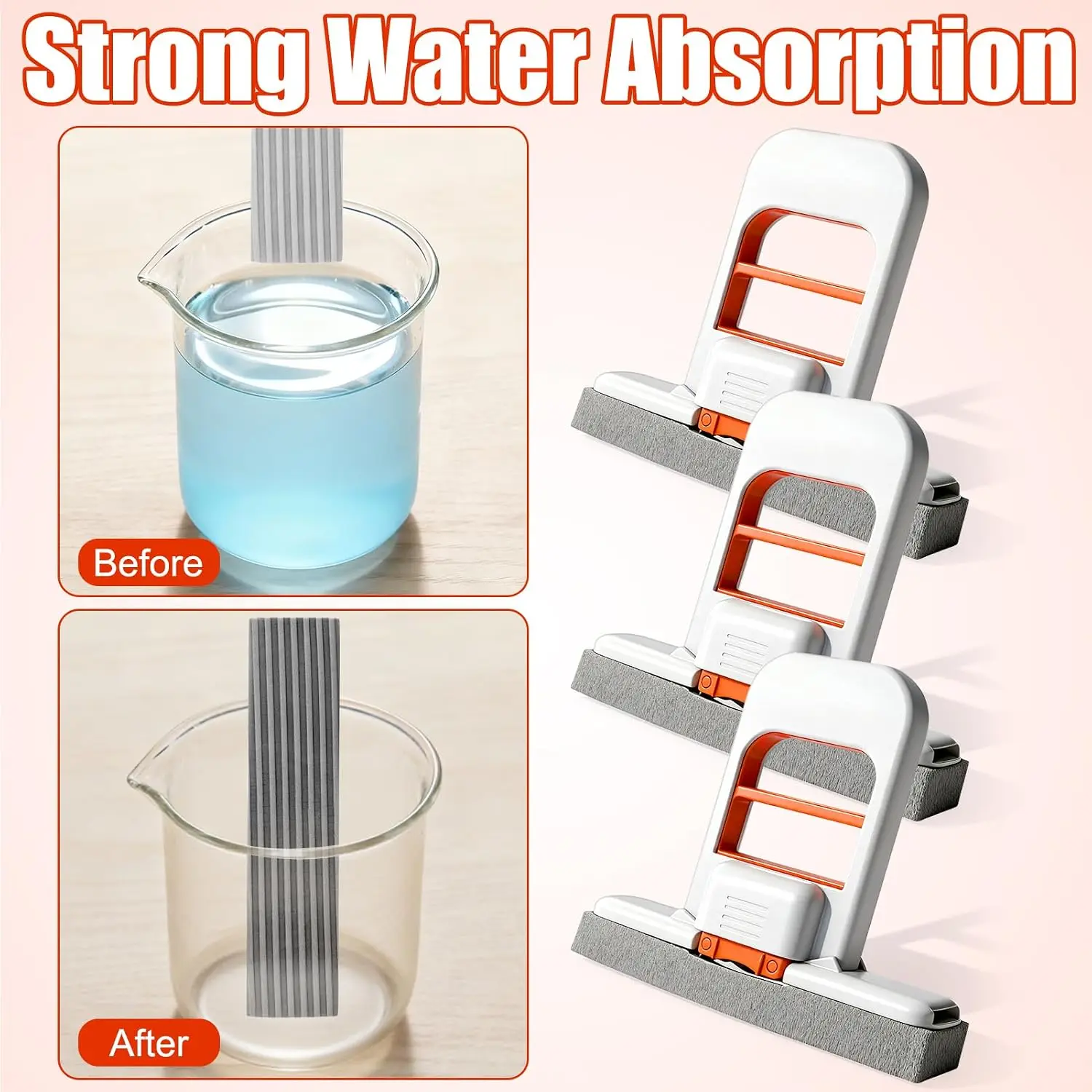 Compact Self-Squeezing Sponge Mop - Versatile Wet & Dry Cleaning Tool for Kitchen, Bathroom, and Glass Surfaces
