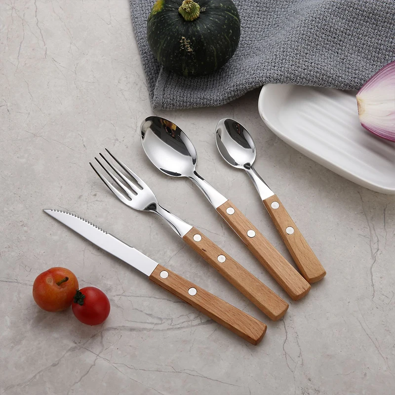 Knife Fork Spoon Tableware 1PC Stainless Steel Cutlery For Western Food Dessert Kitchen Dinnerware cubiertos Wood Handle cutlery set western style cutlery set picnic cutlery set stainless steel cutlery set