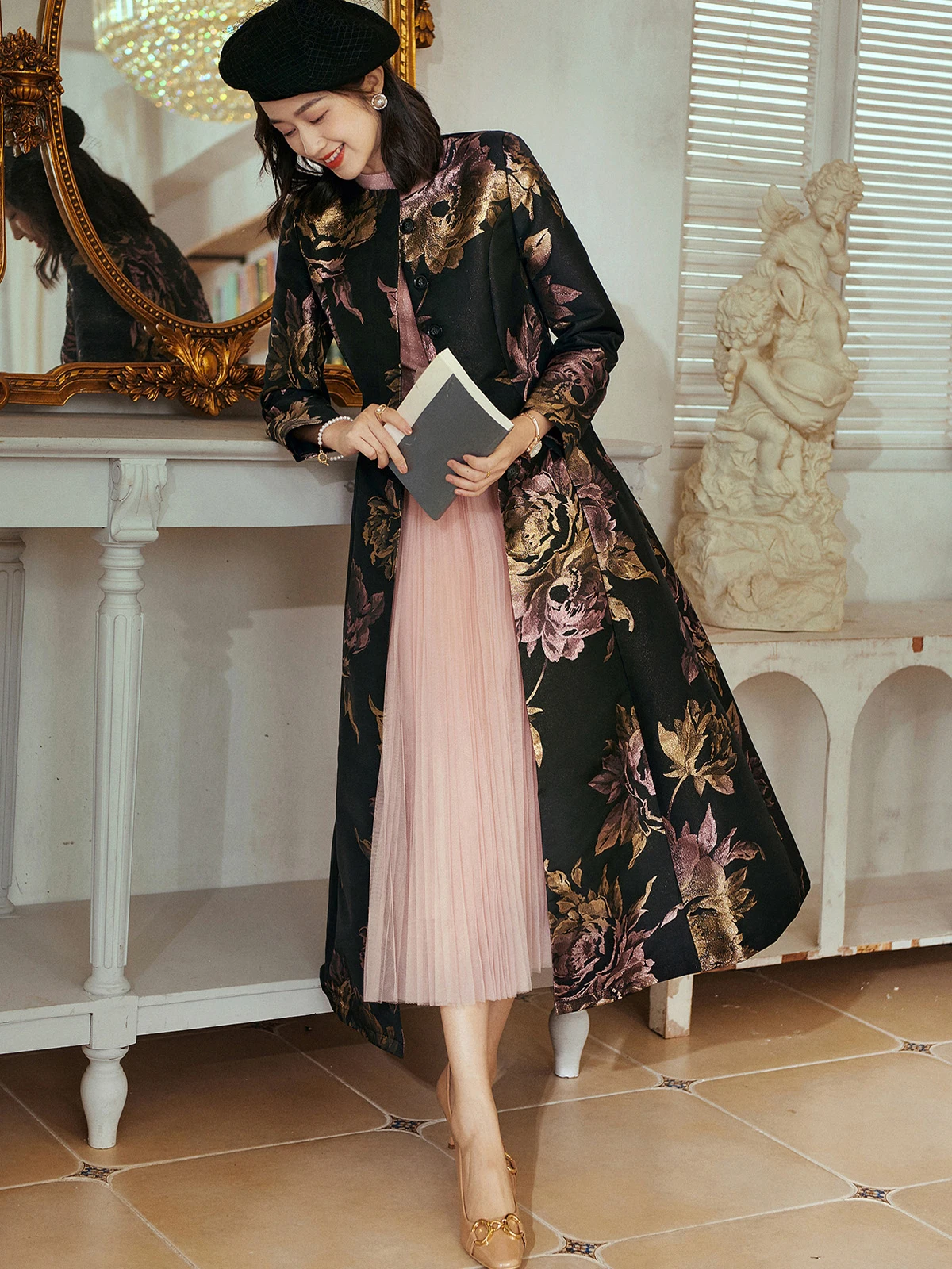 DEVCHATA Quality Brocade Women Long Trench Coat Jacket