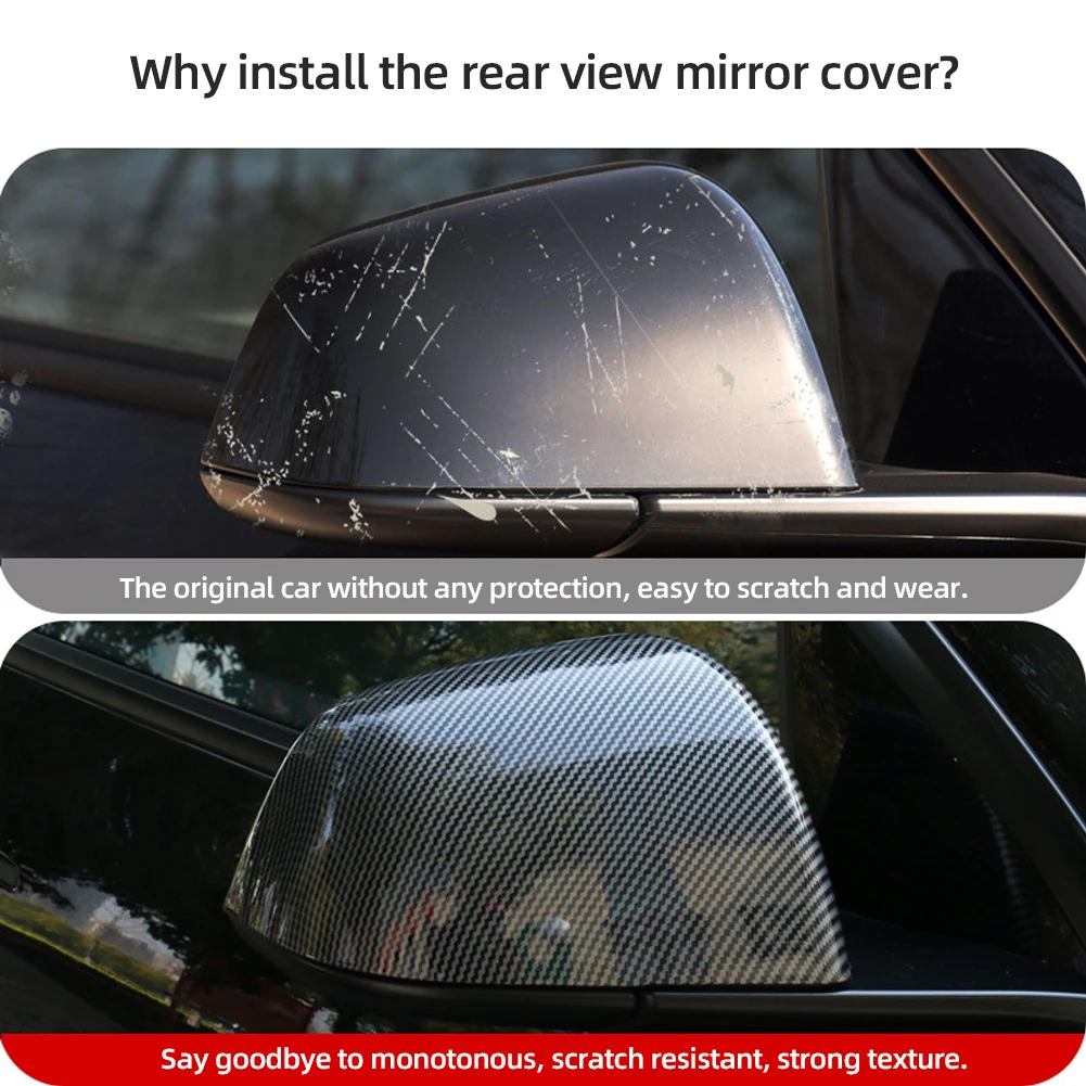 

Car Rearview Mirror Cover For Tesla Model 3 Y Bright/Matte Carbon Fiber Rear View Mirror Decorative Shell Exterior Accessories