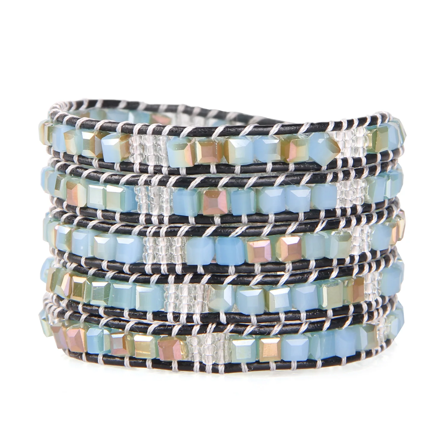 KELITCH Handmade Leather Bracelet With Picture Jasper & Hematite Beads – Adjustable Unisex Jewelry