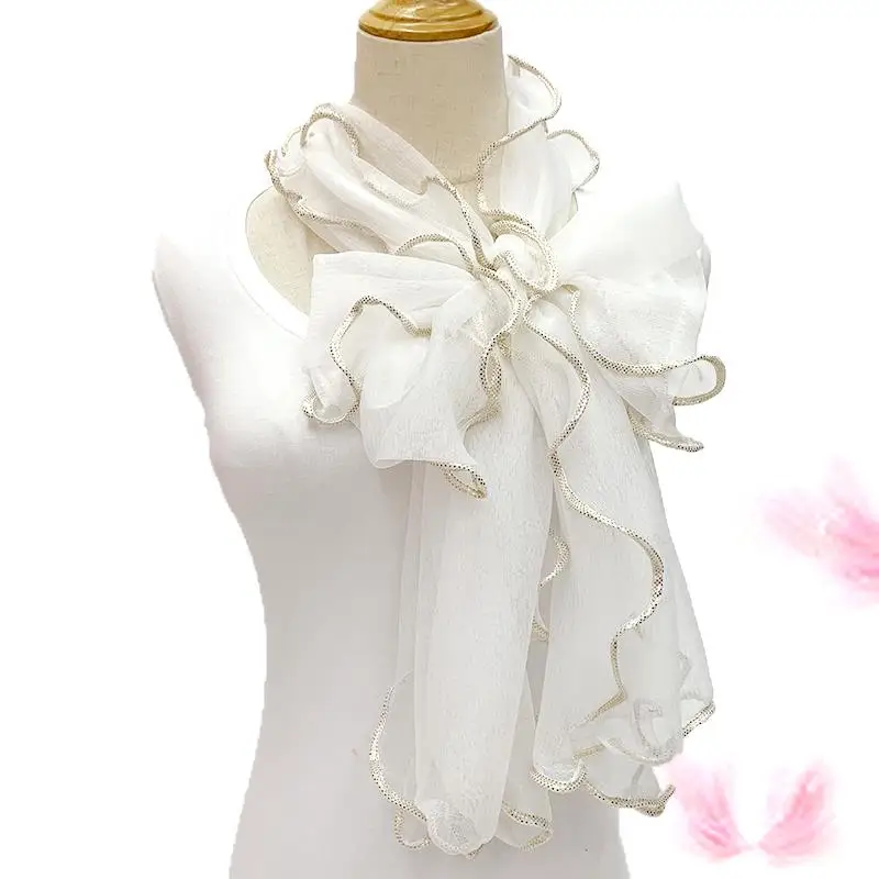 Spitzens chal Frauen leichte Hijab elegante 2024 Druck Seide Halstuch Schal Wraps Stirnband Griff Haarschmuck Bandana – Detail 2