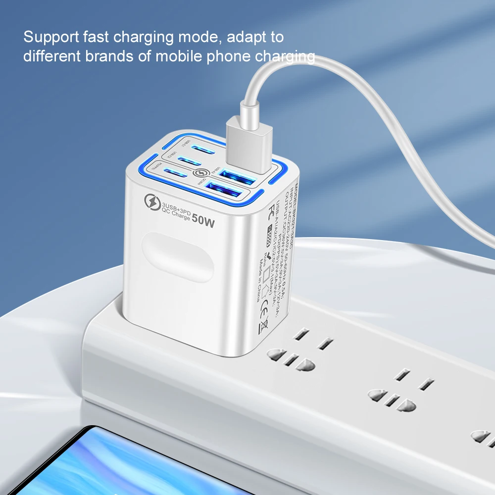 Total 100W 6 Ports Fast Charging EU/US/UK Plug Wall Charger For iPhone Samsung Xiaomi Huawei USB Phone Charger Adapter