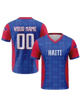 Custom Haiti Football Jersey Personalized with Name Number V-neck Soccer National Team Shirt for Men Youth Women 1