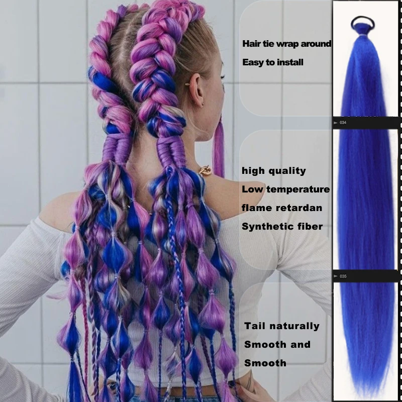 Synthetic 1Pcs Straight Ponytail With Elastic Hair Tie Colorful Braiding Ponytail Hair Extensions Hair Accessories For Women