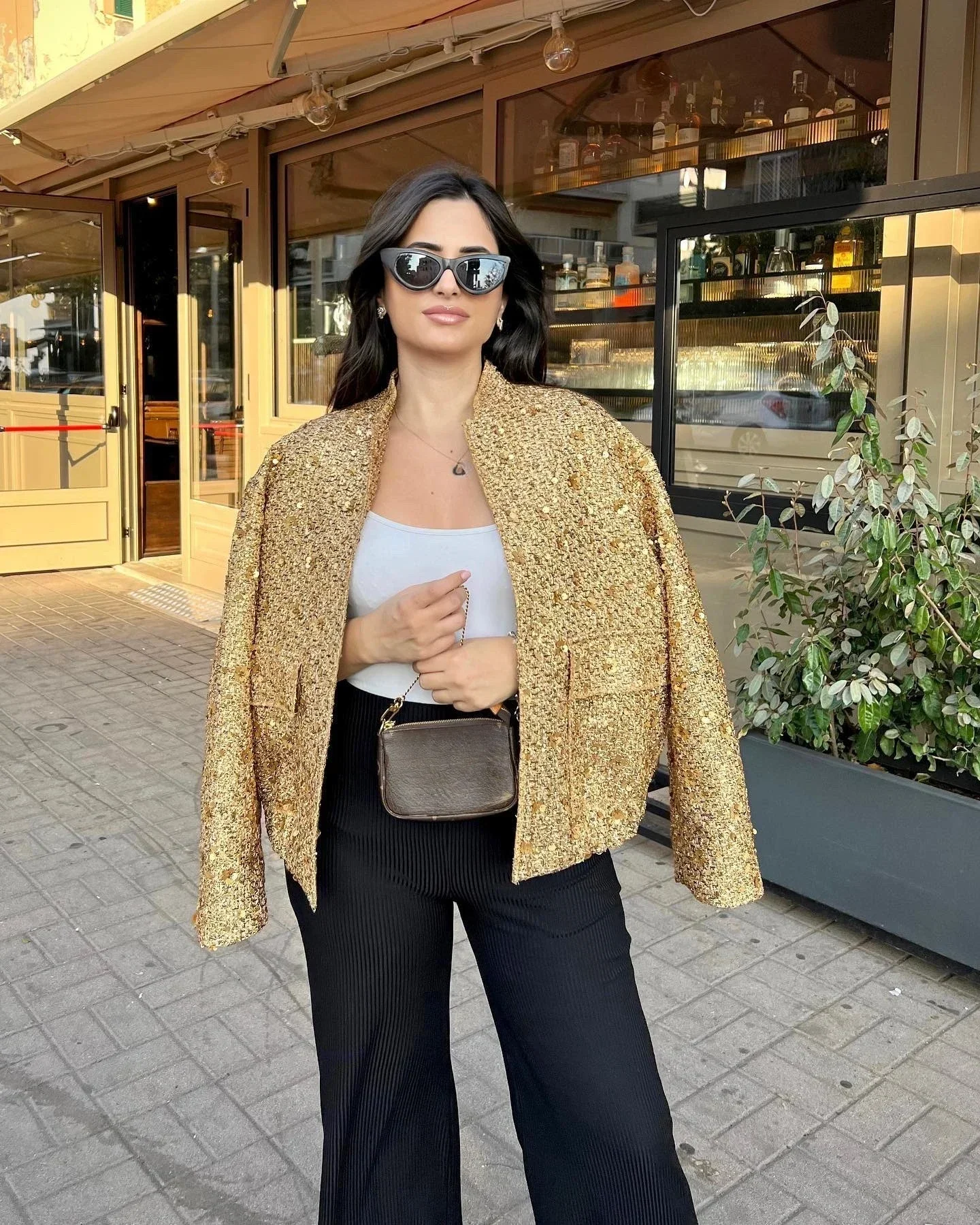 Suninheart Women's Sequined Bomber Jacket Fall O Neck Long Sleeve Pocket Stretch Hem Sequins Jacket Coat Female Chic Outerwear 2