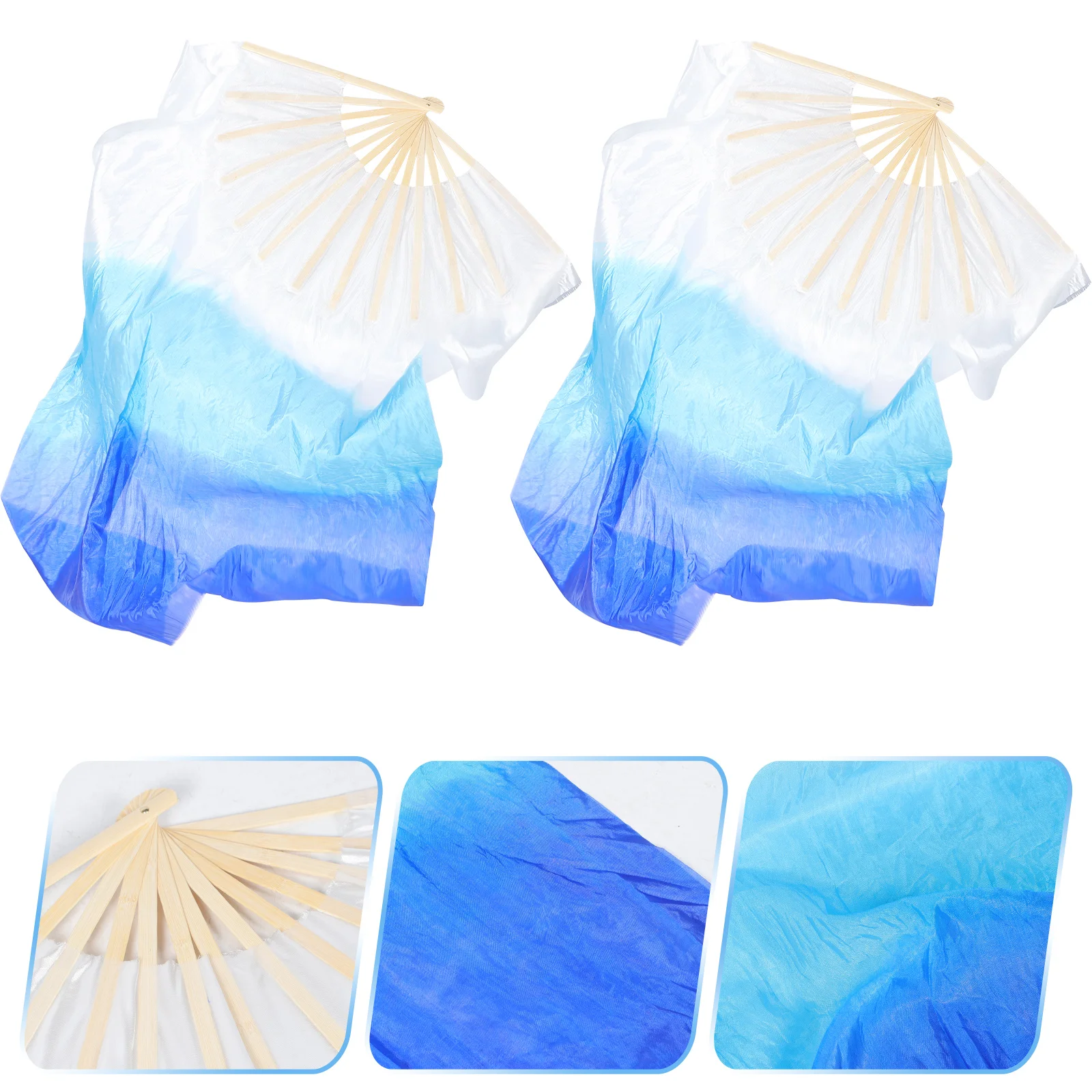 

2 Pcs Fan Long Folding Cloth Fans Lengthen Wood Square Dancing Supplies for Morning Practice Women's