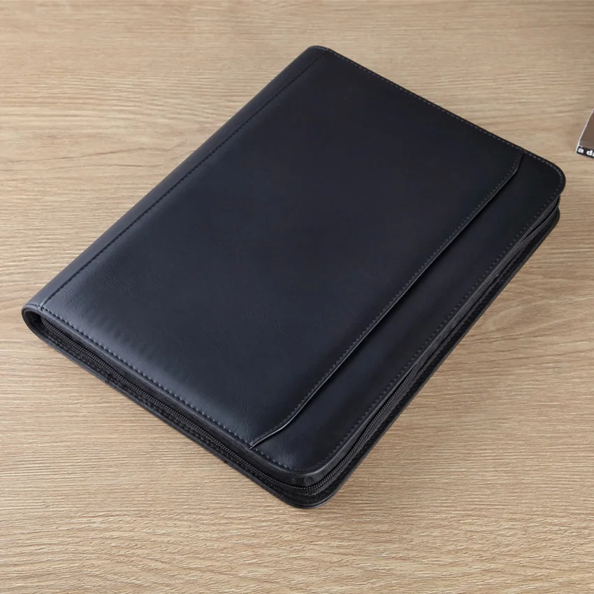 임원 A4 폴더 지퍼 Padfolio 비즈니스 정리함 문서 거치대, 3 링 바인더, PU 가죽 문서 가방, 계산기 포함