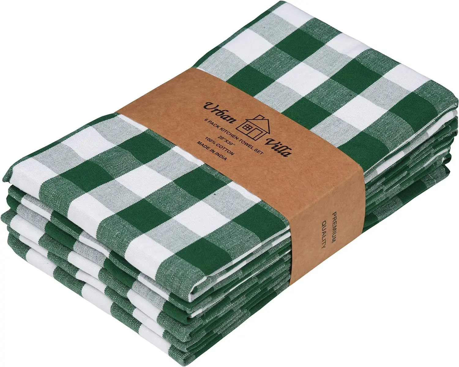 Urban Villa Kitchen Towel Set Pack Of 6 Towels Plaid 20x30" +