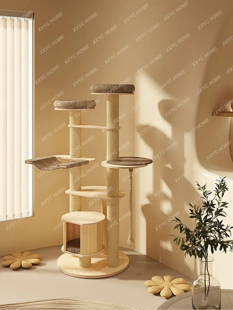 Solid Wood Cat Climbing Frame Tree Nest Integrated Multi-Layer Large Rack Grinding Claw Column with Nest
