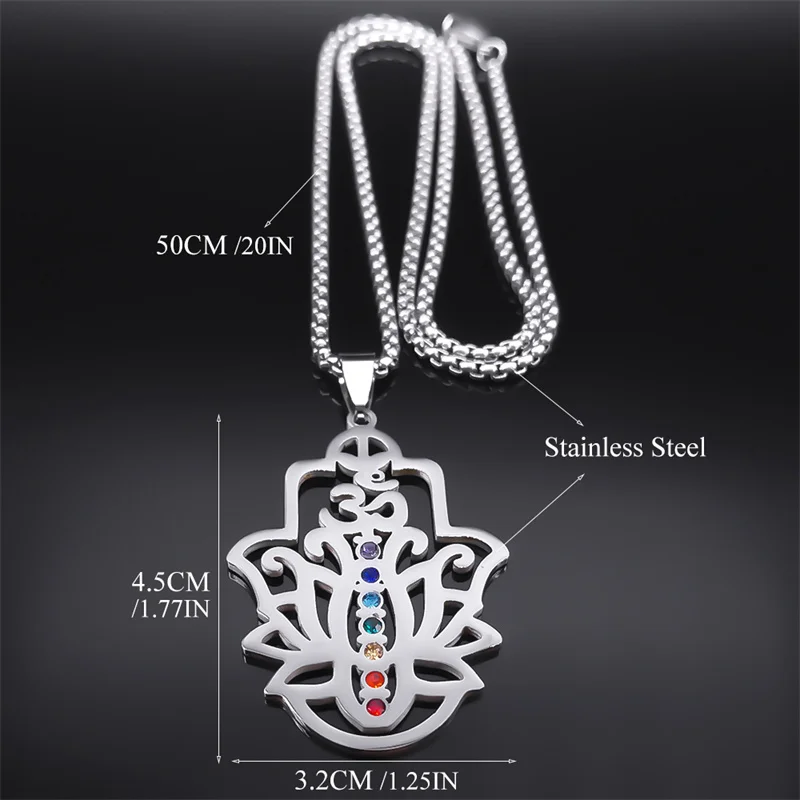 Aesthetic Chakra OM Lotus Flower Pendant Necklace for Women Men