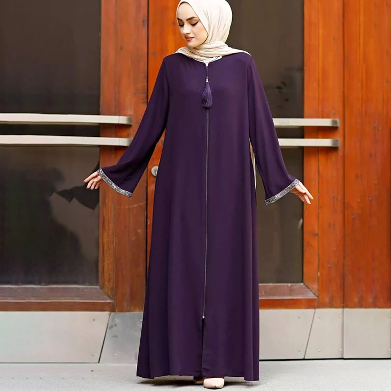 

Ramadan Abaya Women Satin Hijab Dress Fashion Turkey Loose Zipper Kaftan Marocain Muslim Islam Maxi Robe Casual Ladies Robe