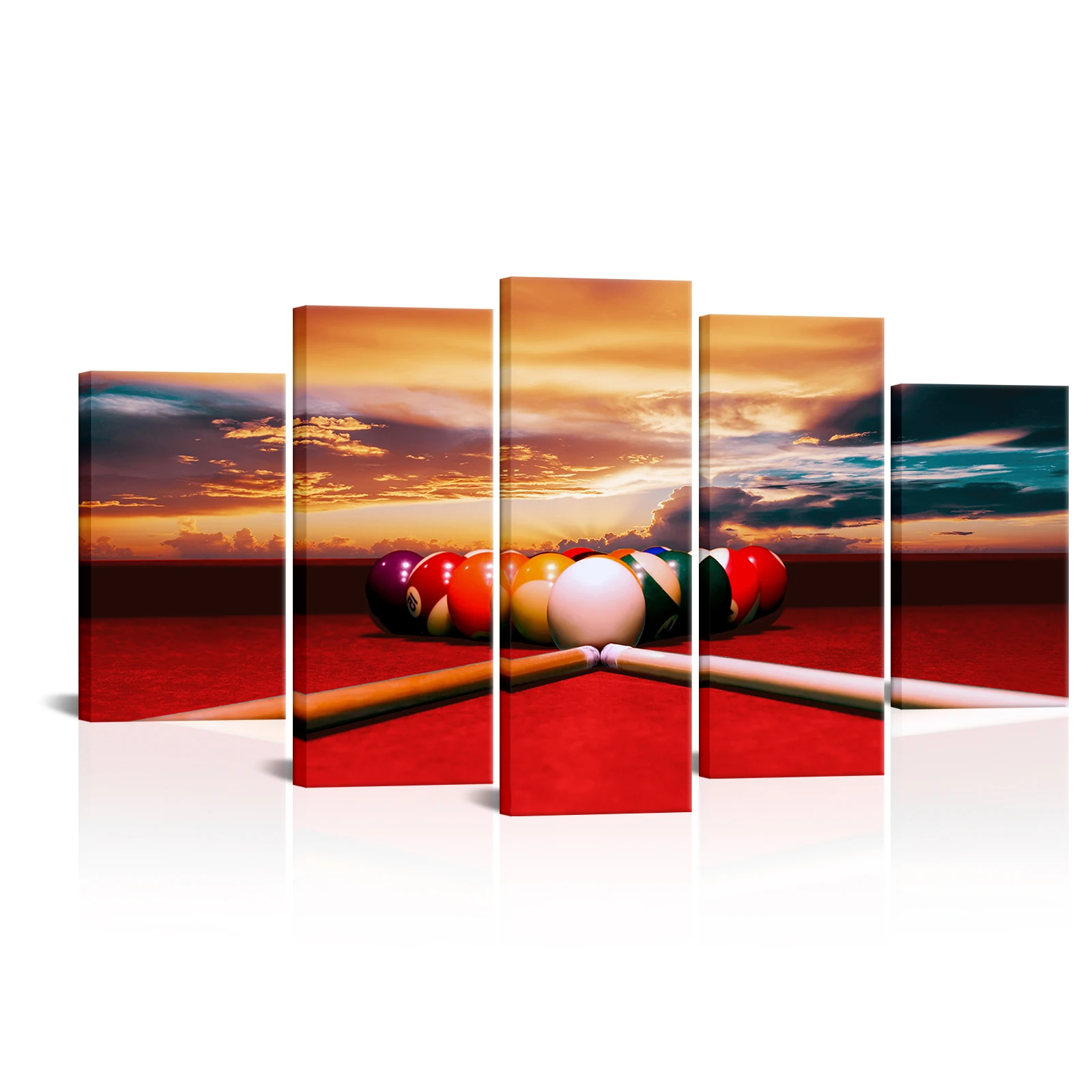 

5 Pieces Beautiful Sunset Poster Home Decor Billiards and Cue Print Canvas Painting Modern Style Picture Living Room Wall Art