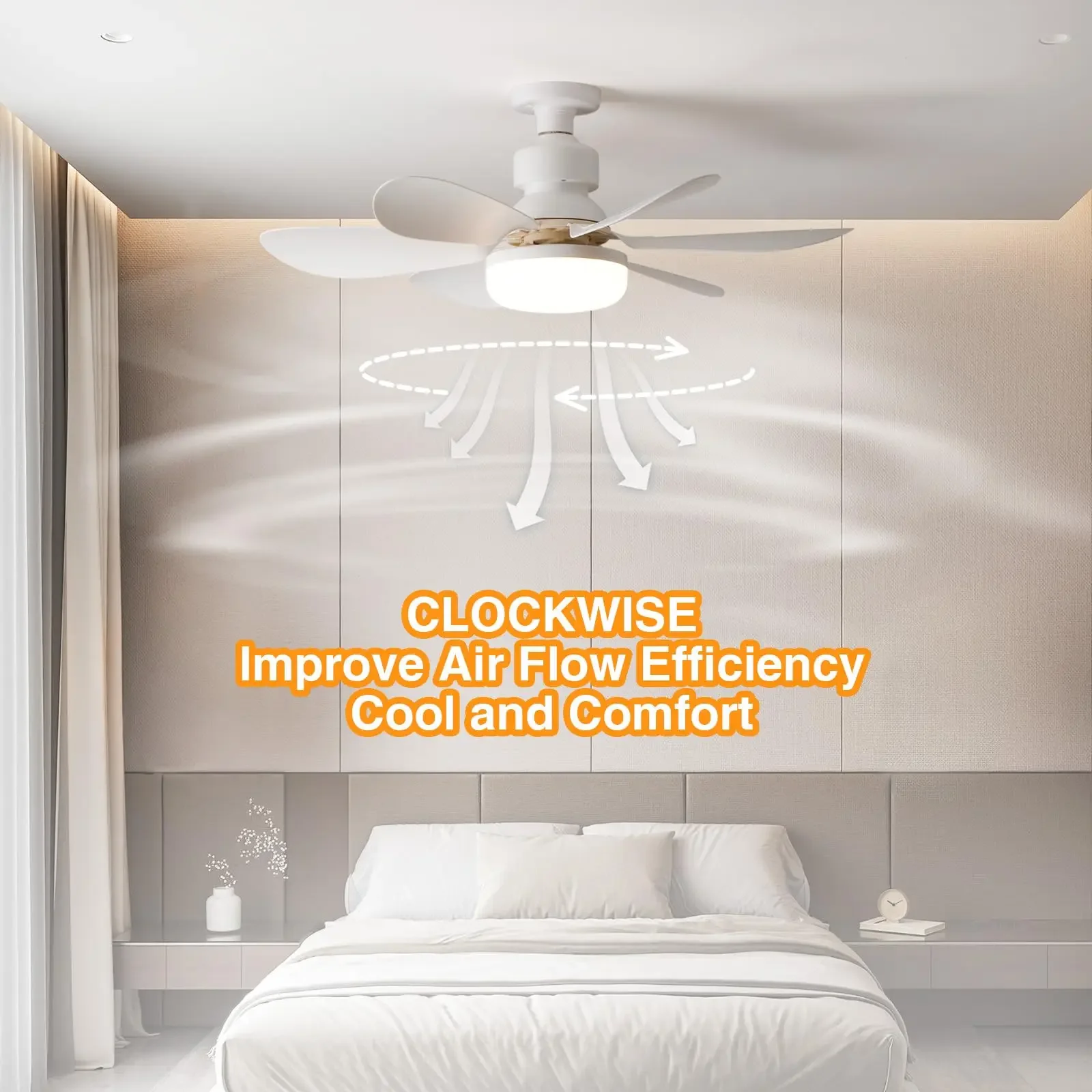20.5-inch 30W Ceiling Fan with Remote Control LED Light Fan E27 Base, Intelligent Silent Ceiling Fan for Bedroom and Living Room