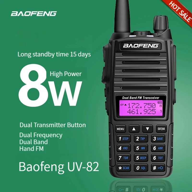

BAOFENG-UV-82 Walkie Talkie, Optional 5W Radio, Dual PTT, Two Way Radio, Dual Band, UHF, VHF Receiver, 10 km, 8W
