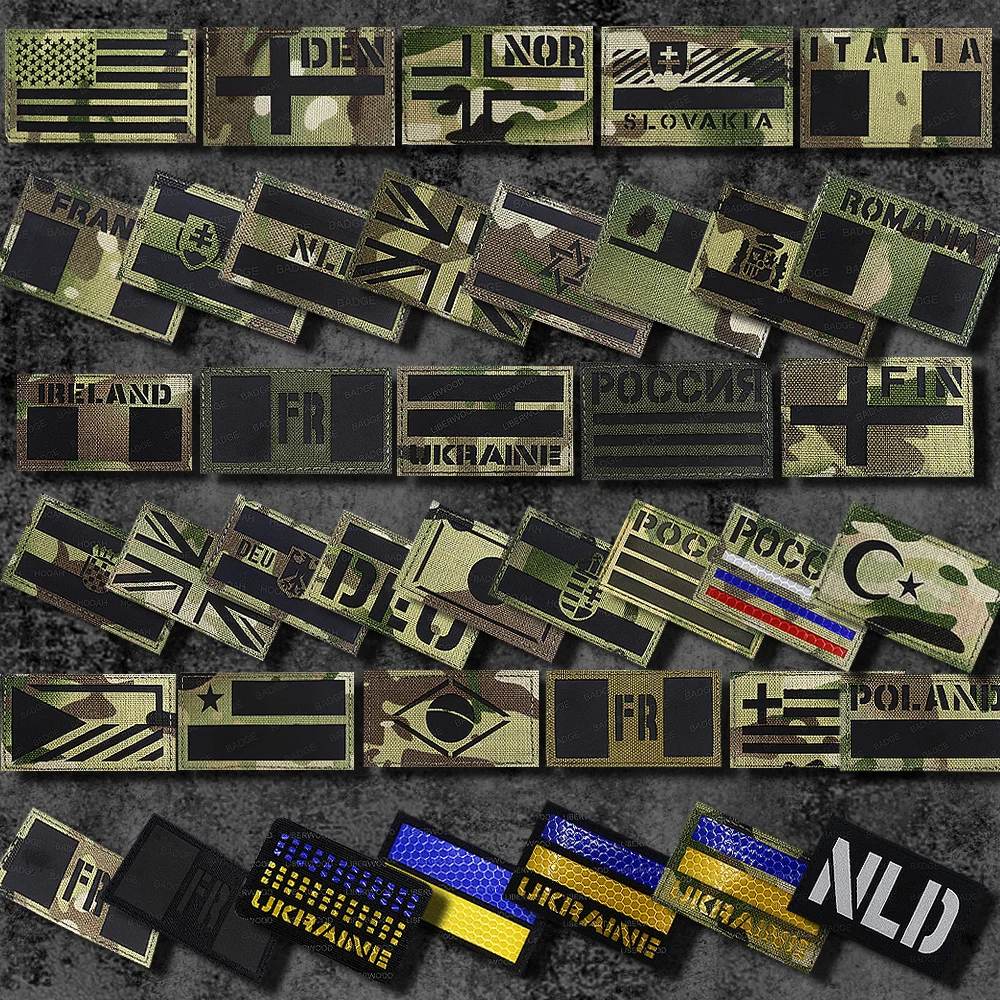 Camo Flag France Spain America Israel Italy NL Brazil UK Russia Specail IR Infrared Reflective Chevron Patches Badge