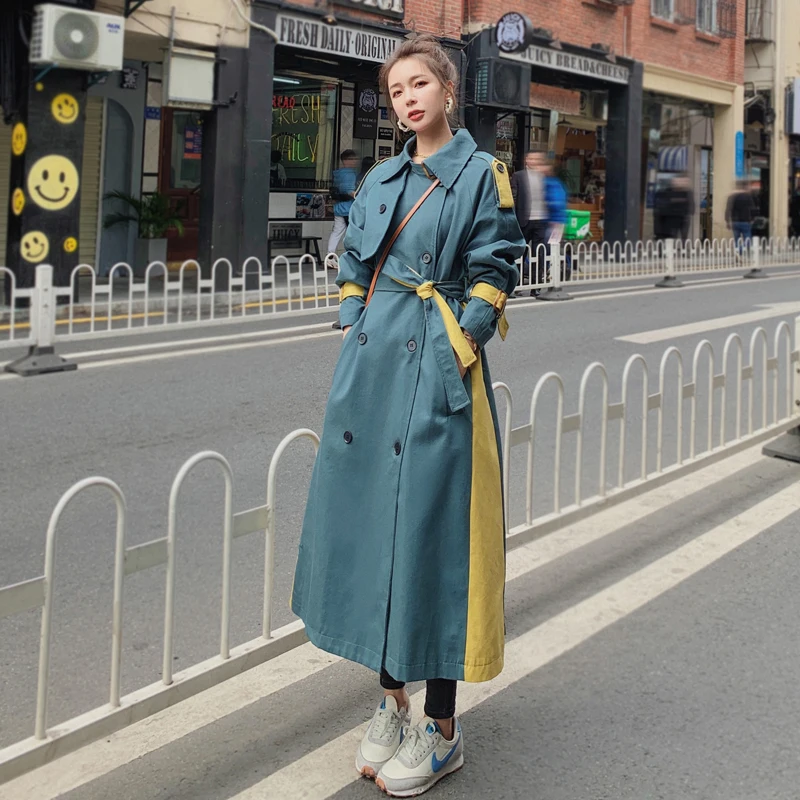 Korean Style Double-Breasted Trench Coat Women Oversize Long Loose Duster Coat For Lady Spring Autumn Outerwear With Belt parka coat Coats & Jackets