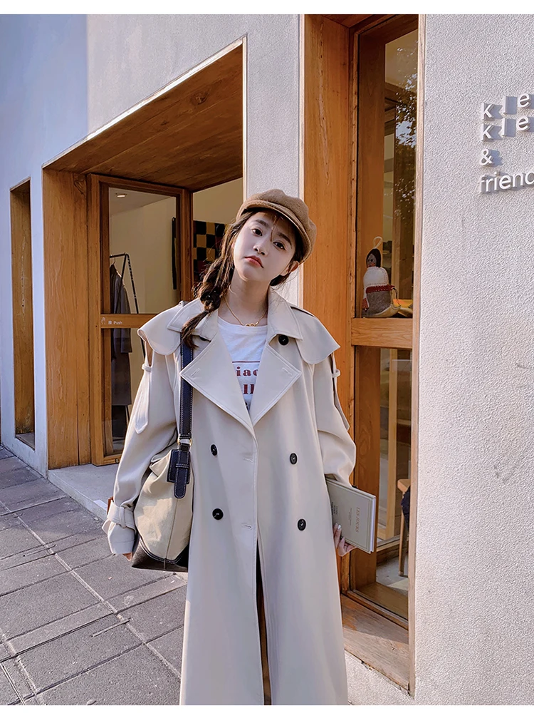 long duvet coat Fashion New Spring Autumn Women Trench Coat Long Double-Breasted Lady Duster Coat Windbreaker Outerwear Female Purple Beige Khak white puffer coat