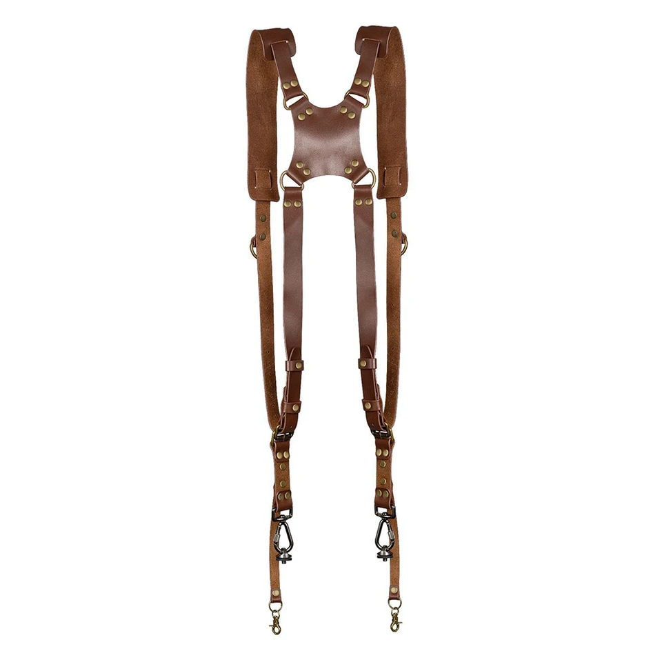 Dual Camera Harness Adjustable Leather Shoulder Strap