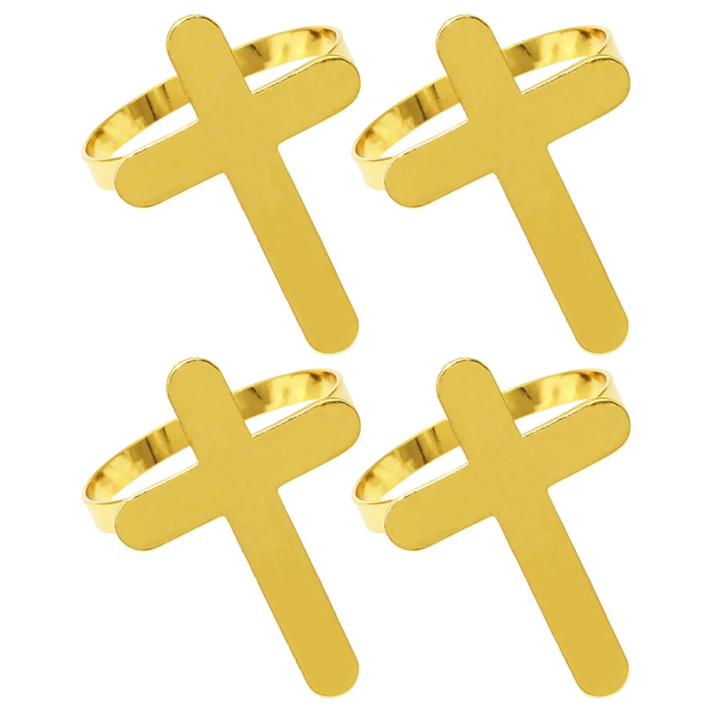 

4 Pcs Gold Decor Cross Napkin Ring Rings for Napkins Simple Metal Holders Serviette Buckles