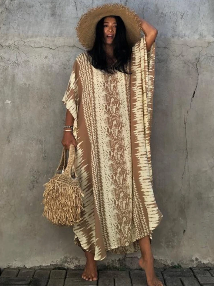 

Kaftan Boehmian Dress Beach Cover Ups for Women Swimwear Snake Tie Dye Printed Swimsuit Bathing Suits Dropshipping