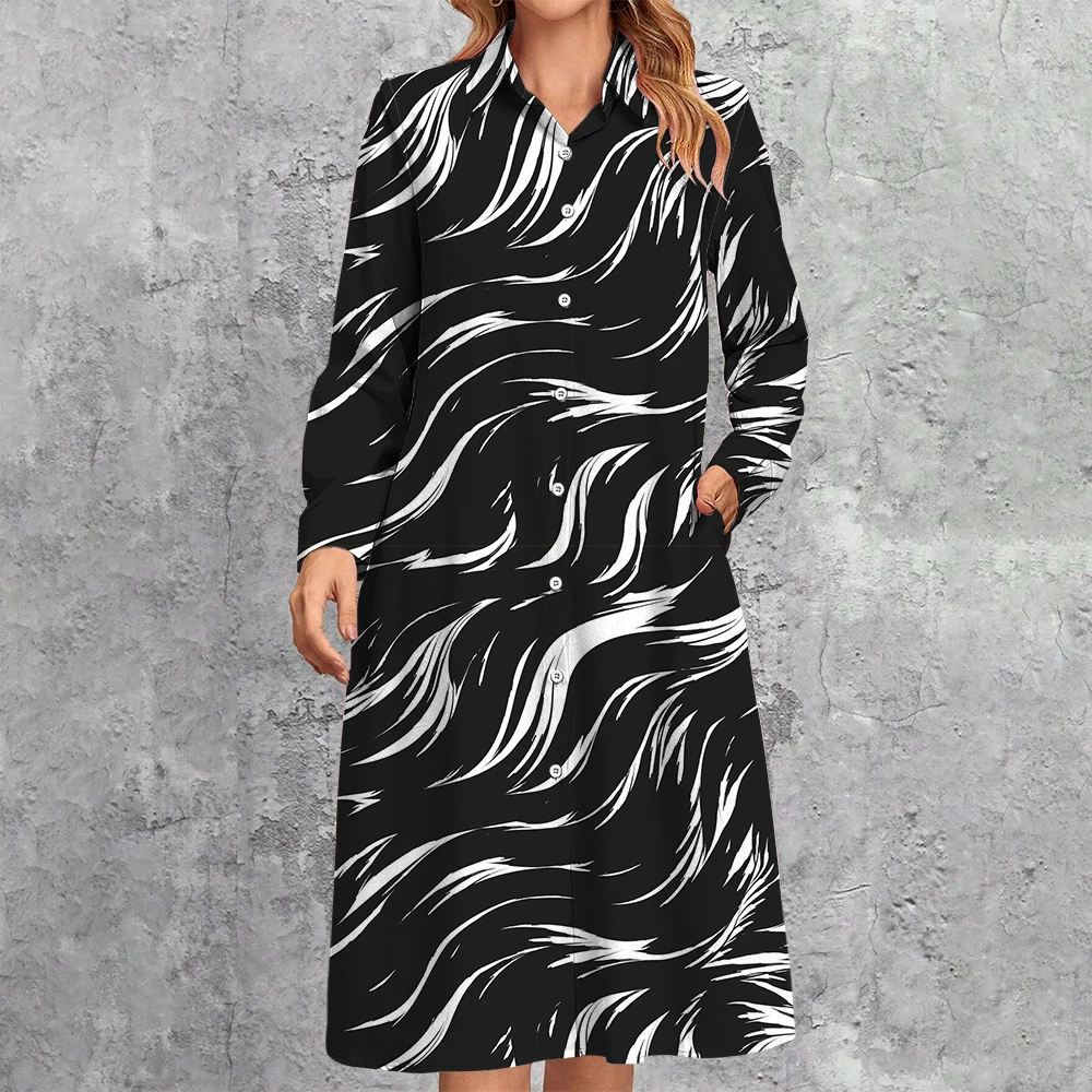 

Женское платье-рубашка с длинным рукавом, свободное платье с отложным воротником и пуговицами, с разноцветным принтом в полоску, 2024