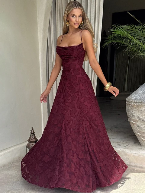 Mozision Spaghetti Strap Backless Sexy Maxi Dress Women Gown Fashion Off-shoulder Sleeveless Lace-up Evening Club Party Dress 1