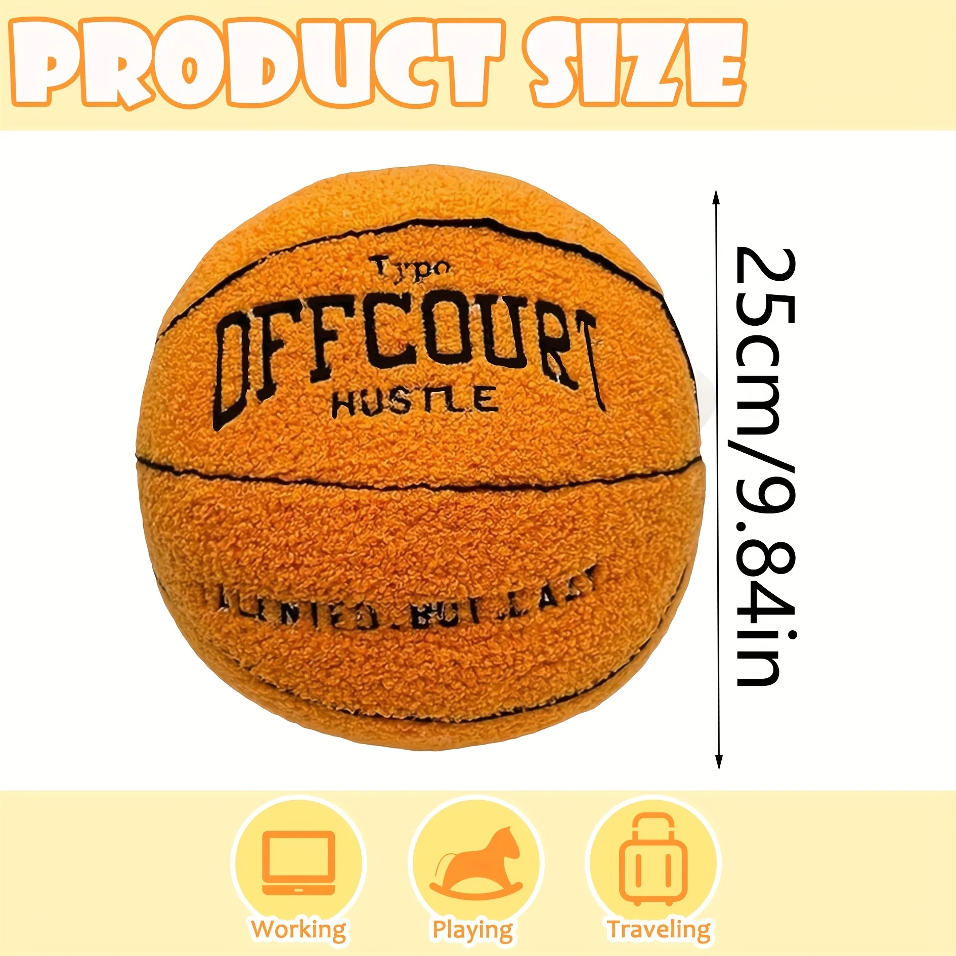 Offcourt Basketball Pillow Toys Soft Basketball Stuffed Toys Simulation 3D Ball Cuddly Plush 25cm/9.84in 5Styles