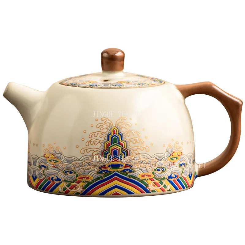 200ml Mihuang Ru Kiln Teapot Household Ceramic Large Capacity Tea Maker Chinese Underglaze Colored Teapot Drinking Utensils