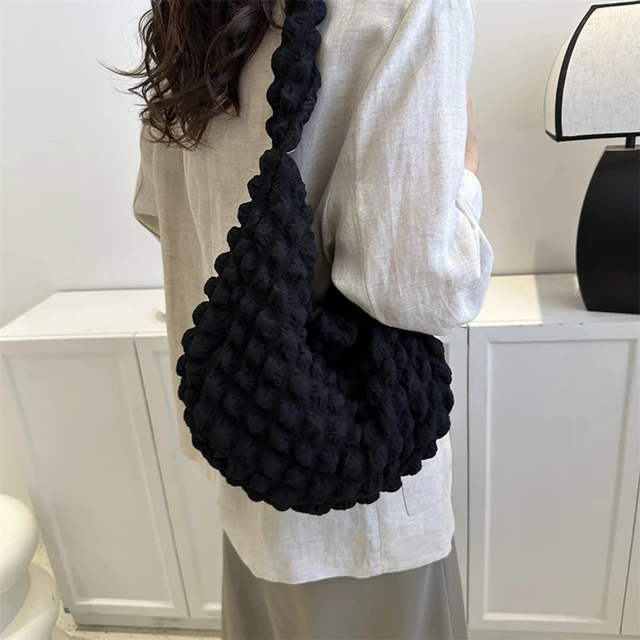 Quilted Padded Crossbody Bag for Women 2023 Pleated Bubbles Cloud Shoulder  Bags Large Bucket Tote Designer Bag Ruched Handbags