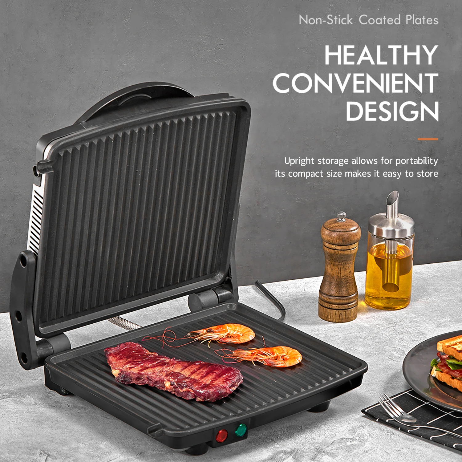 Panini Press Grill, Yabano Gourmet Sandwich Maker Non-Stick Coated Plates 11" x 9.8", Opens 180 Degrees to Fit Any Type or Size 6
