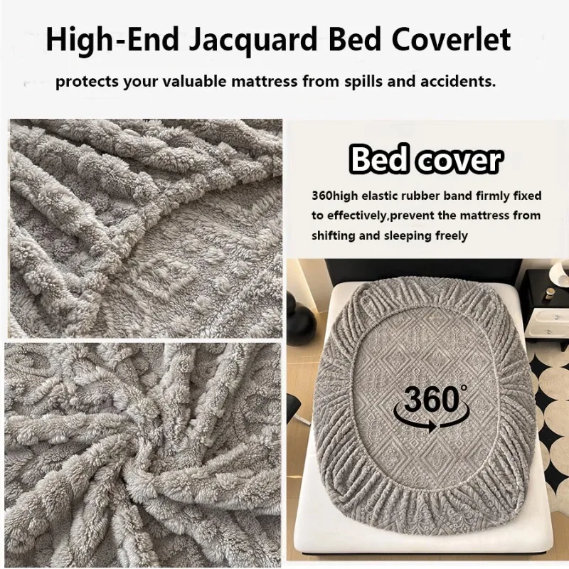 Winter Thick Warm Coral Plush Mattress Cover High Elasticity Anti-Slip Breathable Suitable Bedroom Soft Bed Sheet 4
