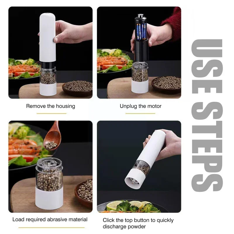 Electric Pepper and Salt Mill Grinder with LED Light Cordless Adjustable Coarseness Spice Grinder Kitchen Cooking Helping Tool